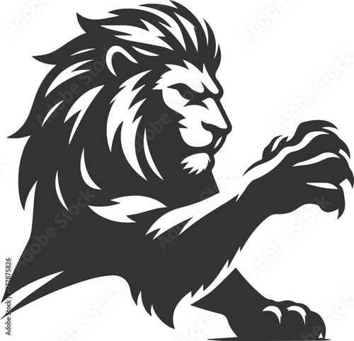 Silhouette of a lion swiping its paw aggressively 