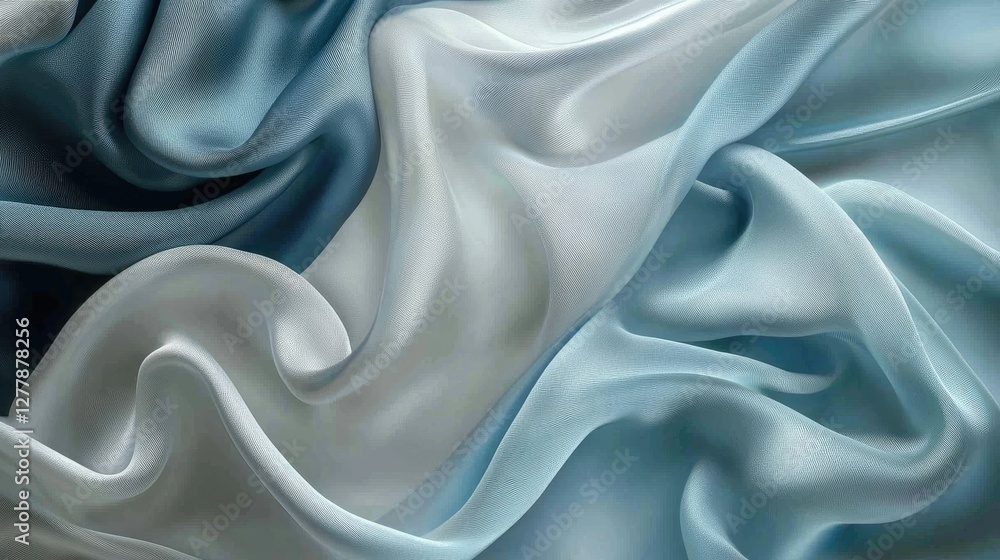 Obraz premium Soft Flowing Silk Fabric in Light Blue and White Abstract Patterns