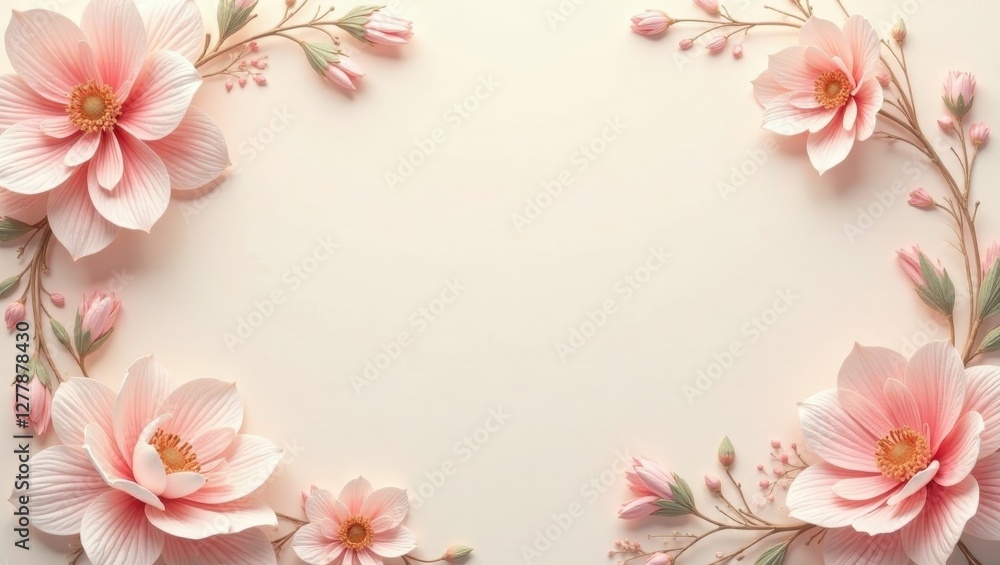 Fototapeta premium Delicate Pink Floral Frame A Soft and Elegant Background for Announcements or Invitations