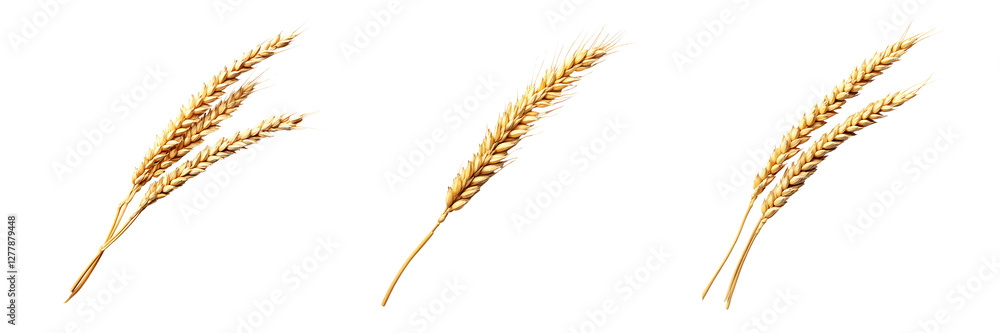 Set of fresh wheat stalks placed diagonally isolated on a white or transparent background. Set of fresh wheat stalks placed diagonally isolated on a white or transparent background.