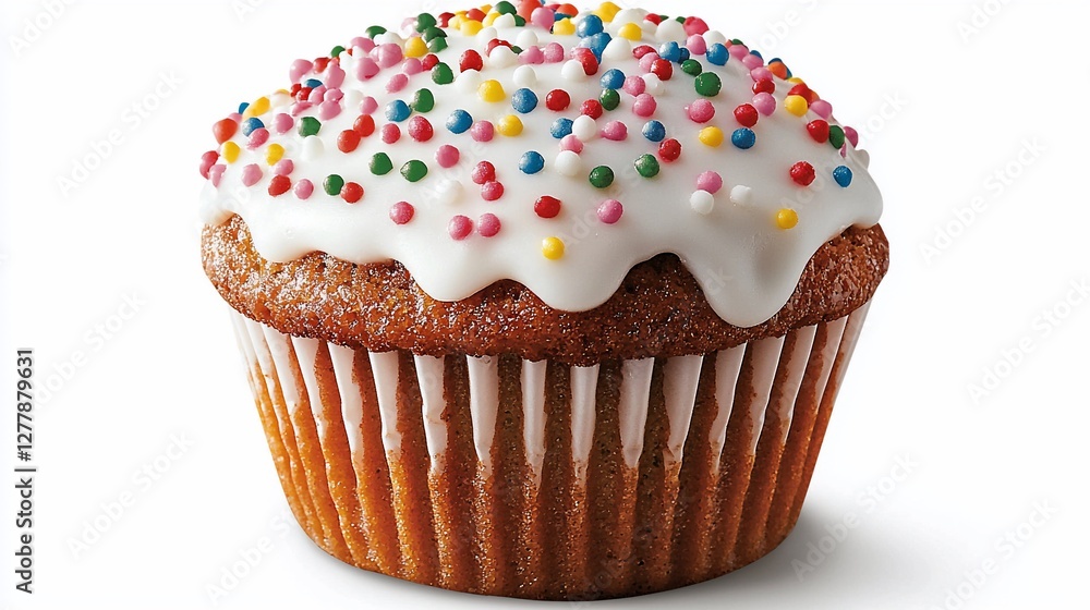 Delicious cupcake with white icing and sprinkles. Delicious cupcake with white icing and sprinkles.