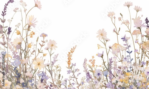 meadow flowers on the edge of the frame for booklets and frames.