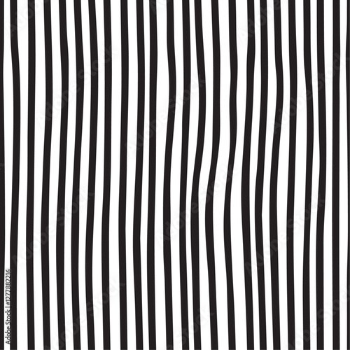 Decorative ornament with handdrawn lines. Grungy ink doodles with stripes. Black and white geometric pattern. Vertical parallel straight brush strokes
