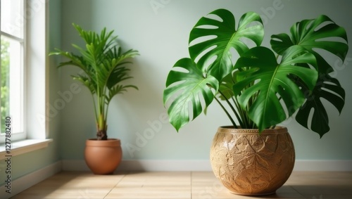 Wallpaper Mural Indoor Plants in Ornate Pot and Simple Planter near Window Torontodigital.ca