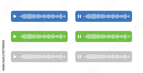 set of audio voice message waveform symbol. voice note playing and pause