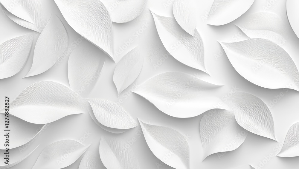 White leaf pattern, textured wall, 3D render, background, design White leaf pattern, textured wall, 3D render, background, design