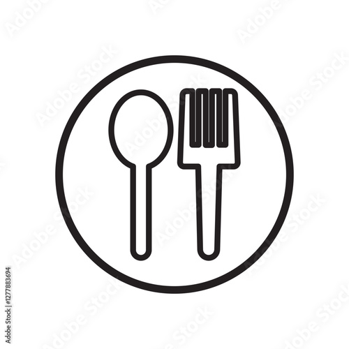 Fork and spoon vector set. Restaurant utensil symbol. Dinner dish or plate with spoon and fork sign outline for apps and websites. Flat vector illustration
