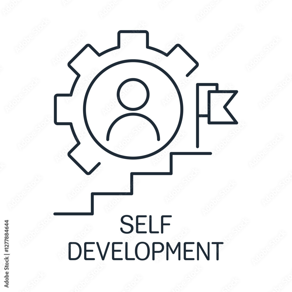 Moving up the career ladder. Self development. Vector linear icon illustration isolated on white background. Moving up the career ladder. Self development. Vector linear icon illustration isolated on white background.