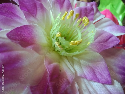 close up of purple paper flowers