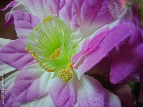 close up of purple paper flowers