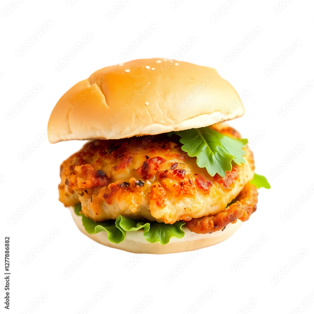 Crispy Chicken Burger Recipe isolated on transparent background Crispy Chicken Burger Recipe isolated on transparent background