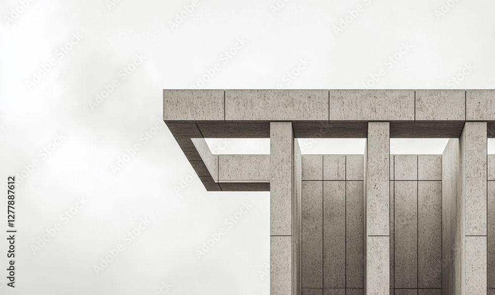 Modern architecture featuring a cantilevered structure against a cloudy sky Modern architecture featuring a cantilevered structure against a cloudy sky