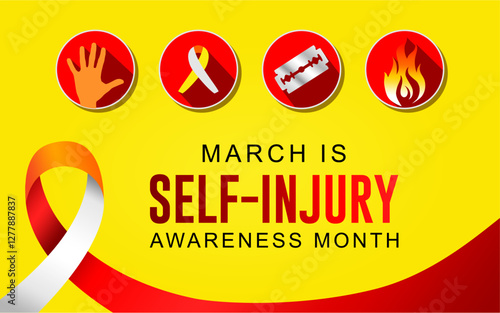 Vector illustration on the theme of Self Injury Awareness Month In honour of Adolescence, which occurs annually during the month of March. Best for banners, posters, and social media posts.