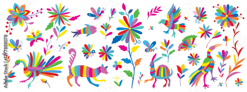 Mexican otomi embrodery elements.
