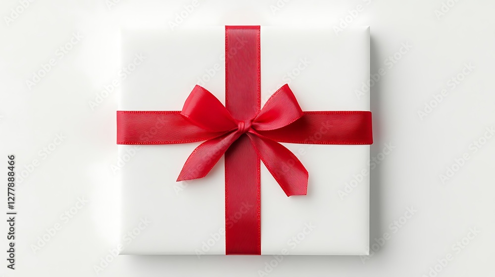A White Gift Box with a Red Ribbon Bow: A Symbol of Celebration A White Gift Box with a Red Ribbon Bow: A Symbol of Celebration