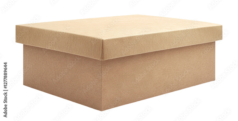 Closed cardboard box with lid, isolated on transparent cutout background Closed cardboard box with lid, isolated on transparent cutout background