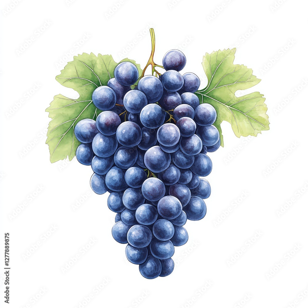 Obraz premium Watercolor Illustration of a Lush Bunch of Blue Grapes