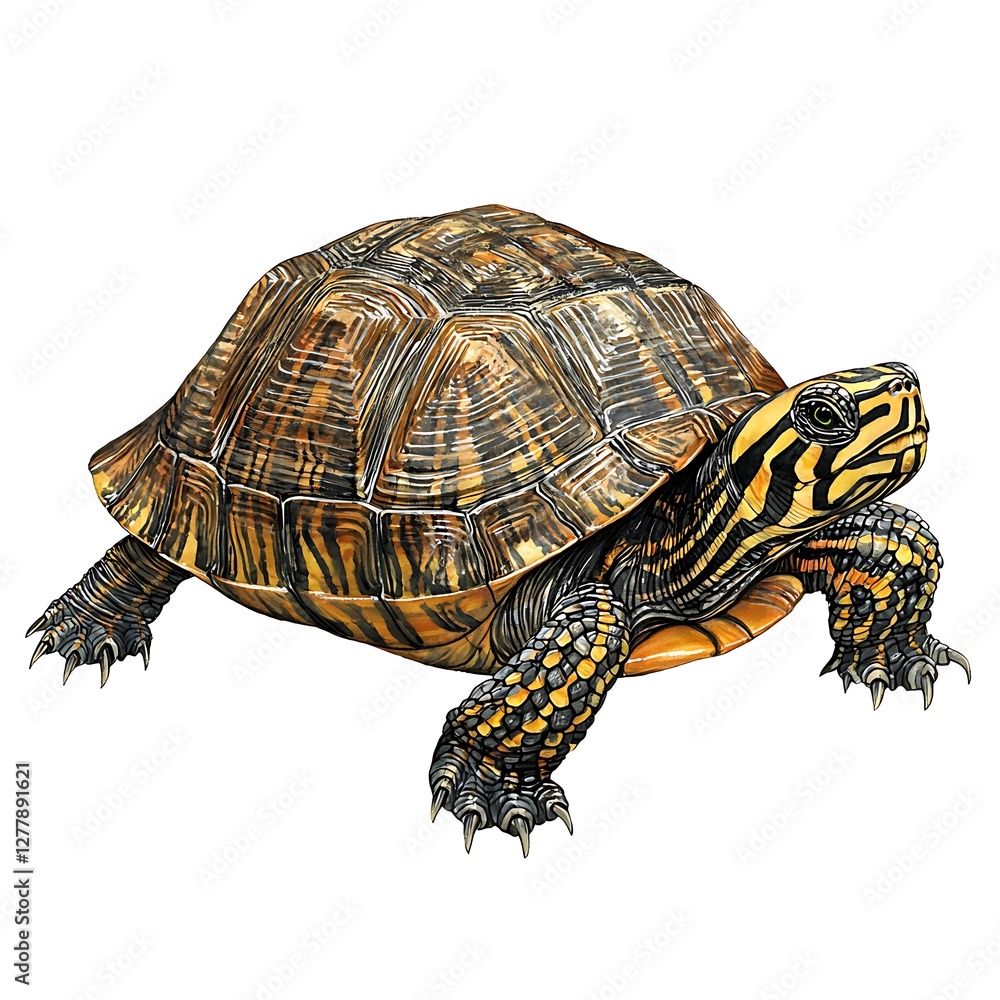 Fototapeta premium Detailed Illustration of a North American Eastern Box Turtle.