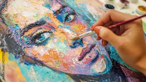 Wallpaper Mural Artistic creation portrait painting by hand studio setting close-up view of expression colorful Torontodigital.ca