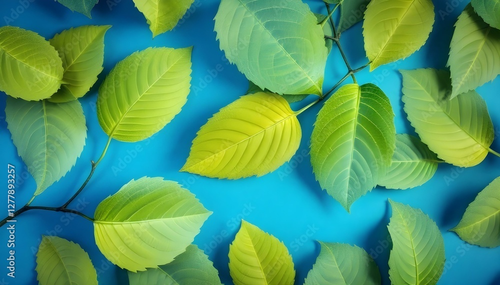 Obraz premium Hojas azules sobre un fondo azul