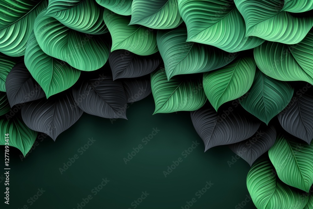 Obraz premium Vibrant Layers of Green and Dark Leaves Create a Stunning Natural Texture on a Rich Background. Generative AI