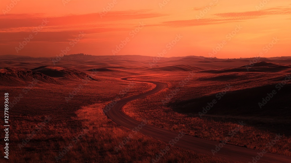 Fototapeta premium A winding road stretches across a vast expanse of land