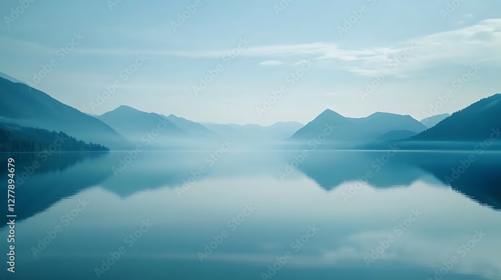 Serene Mountain Lake Reflecting Misty Peaks Serene Mountain Lake Reflecting Misty Peaks