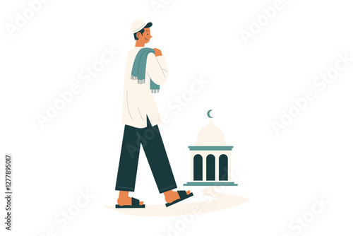 Muslim Character Going to Mosque