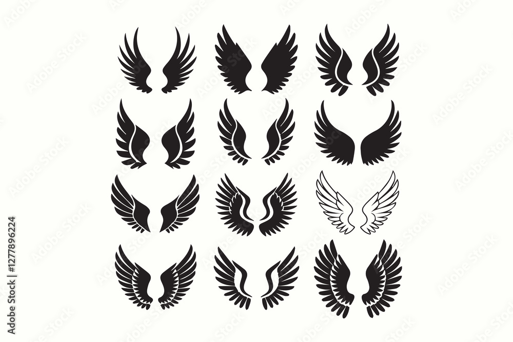 Obraz premium Beautiful Pair of Angelic Wings in Line Art vector