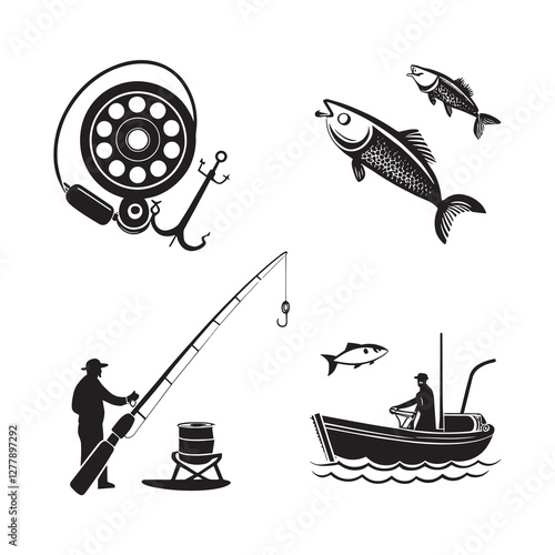 Fishing Icons Set - Vector Illustration