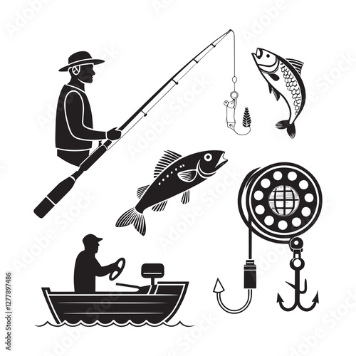 Fishing Icons Set - Vector Illustration