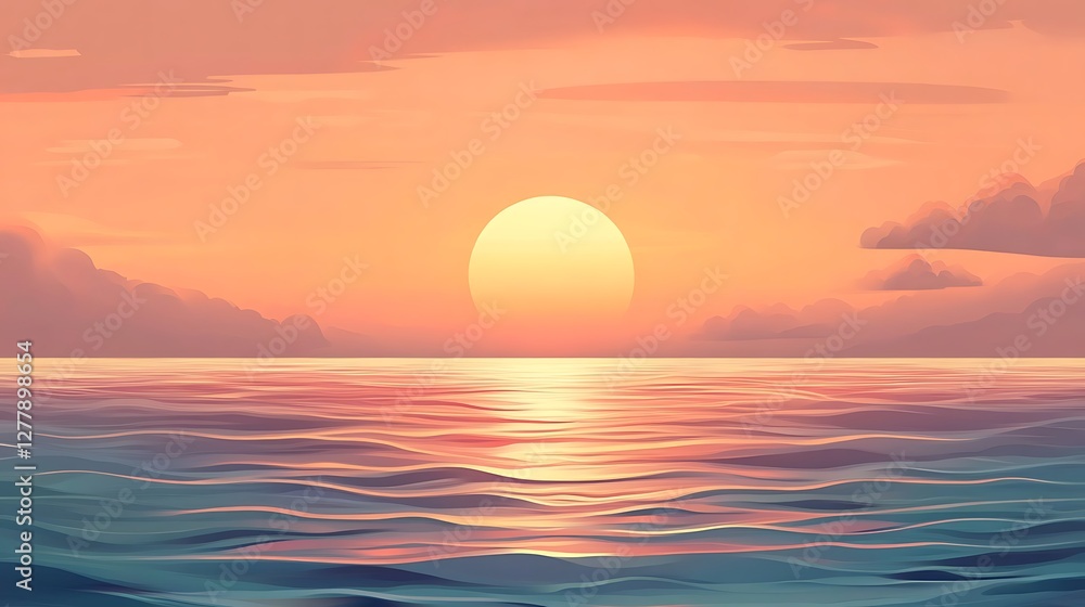 Serene Sunset Over Calm Ocean Waves Serene Sunset Over Calm Ocean Waves
