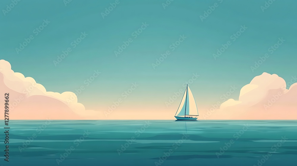 Fototapeta Serene Sailboat Sailing Calm Ocean Waters Under Pastel Sky