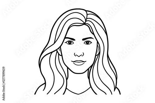 girl with long hair line art with vector Drawing Illustration