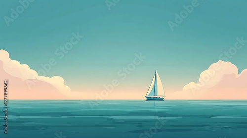 Serene Sailboat Sailing Calm Ocean Waters Under Pastel Sky
