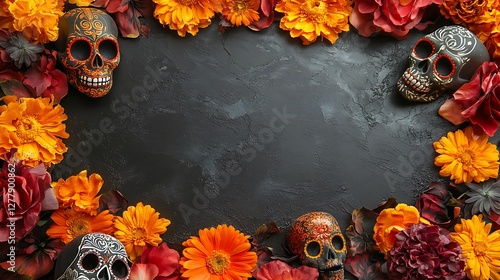 Day of the Dead: Sugar Skulls and vibrant flowers