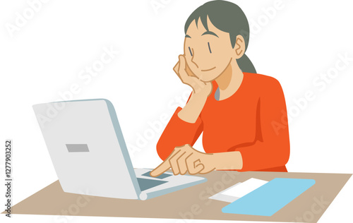 ノートPCでインターネットを見る女性