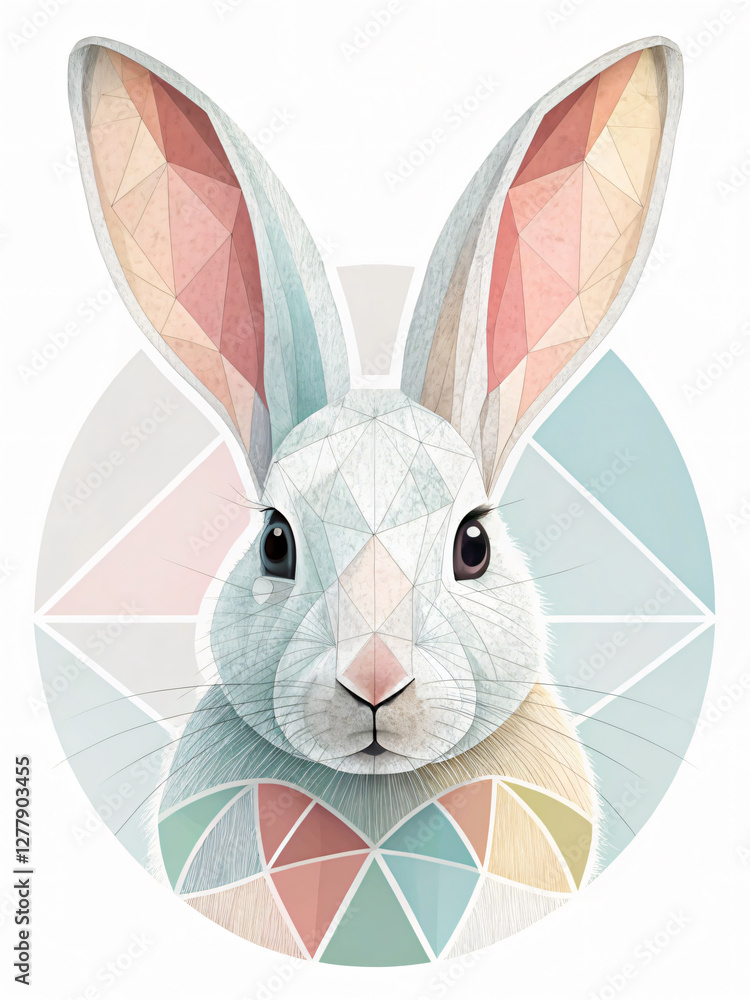Obraz premium Geometric Rabbit Illustration with Pastel Colors and Vivid Details