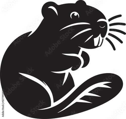 A simple Beaver silhouettes vector style with white background.