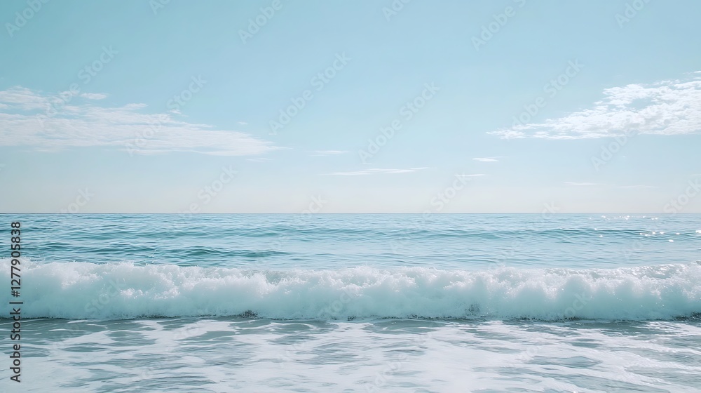 Fototapeta premium Serene Ocean Wave Under a Calm Blue Sky