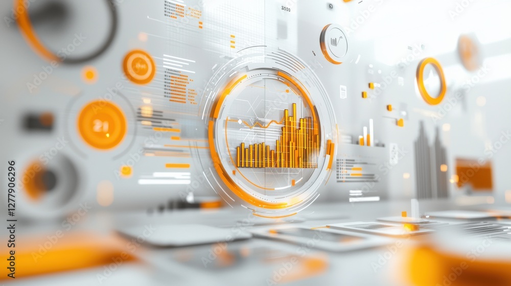 Fototapeta premium Futuristic Digital Data Analytics Dashboard with Holographic Infographic Graphs and Charts