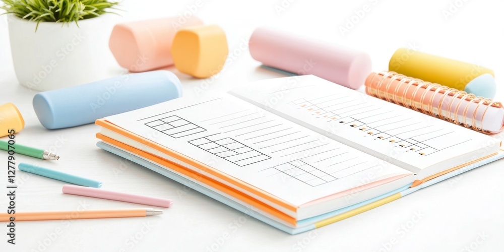 Stationery and colorful notebooks on a table. Stationery and colorful notebooks on a table.