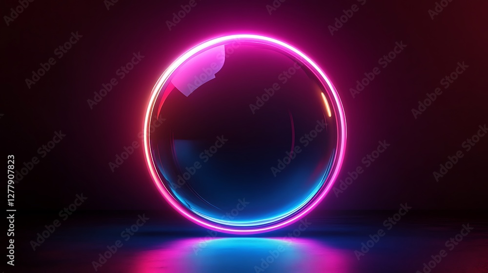Fototapeta premium Abstract Neon Circle Sphere: Glowing Pink and Blue Orb in Dark Space