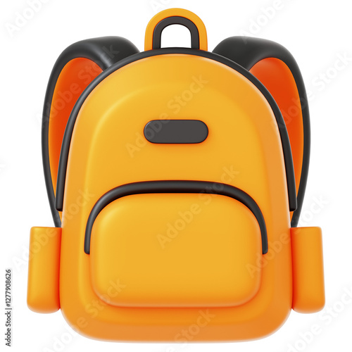 An illustration of an orange backpack with black accents, perfect for school and other daily needs. photo