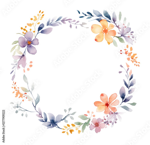 PNG Flower circle border flowers illustration watercolor.