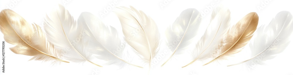 Obraz premium White & gold feathers float on white, design element