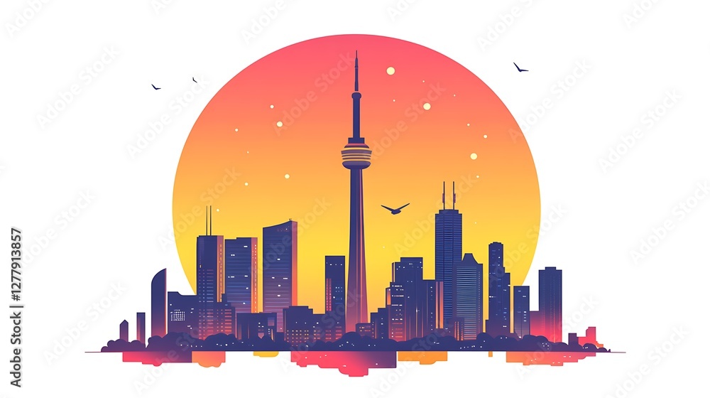 Obraz premium Toronto Skyline Sunset Cityscape Iconic Tower