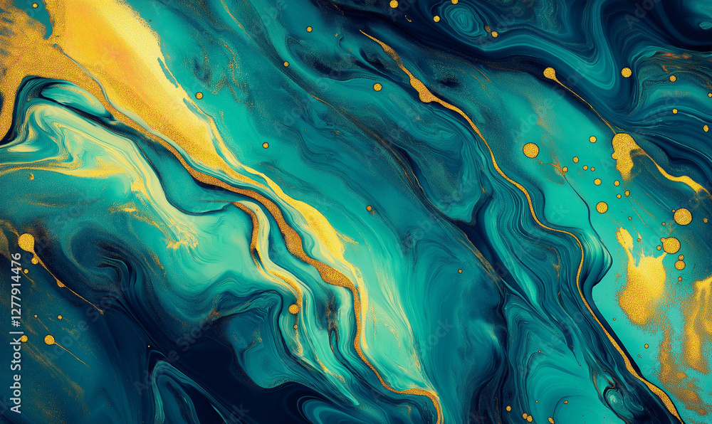 Obraz premium Dynamic and Vibrant Neon Cyan, Lime, and Gold Abstract Design with Energy and Movement