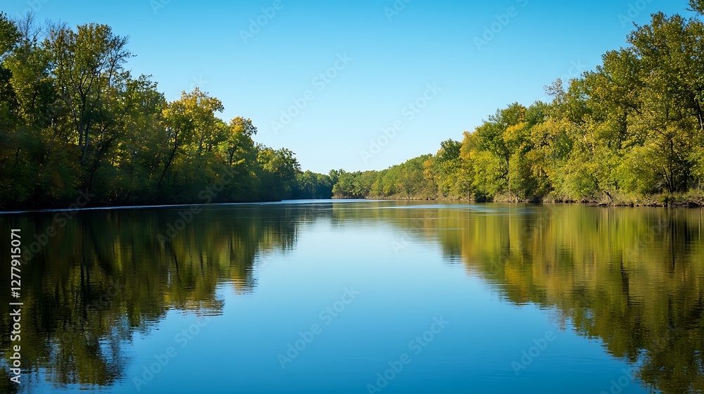 Tranquil River Scene with Autumnal Trees Reflecting Tranquil River Scene with Autumnal Trees Reflecting