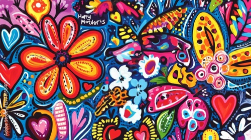 Wallpaper Mural Colorful Happy Mother’s Day Banner with Flowers and Hearts Torontodigital.ca